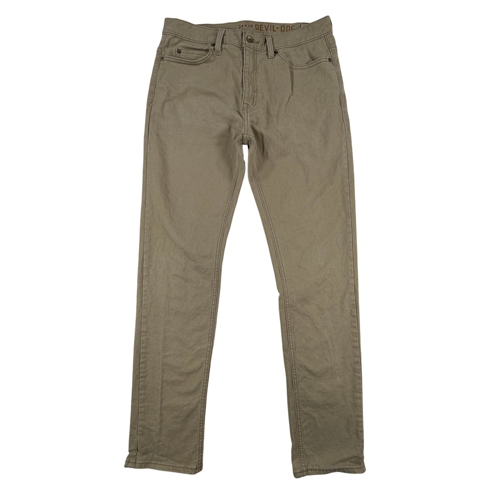 Devil-Dog Dungarees Mens 34x34‎ Slim Straight Khaki Tan Stretch Cotton Pants